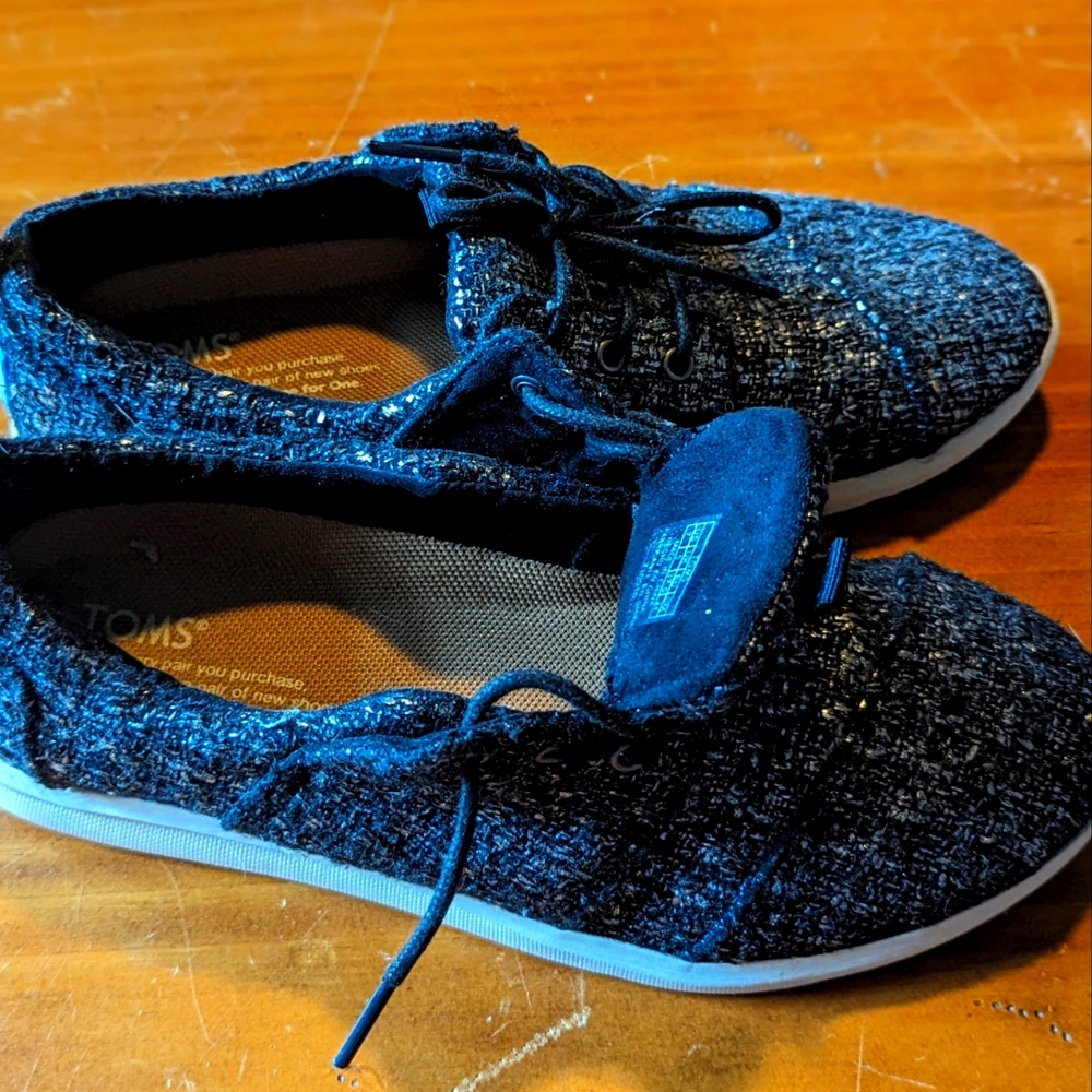TOMS Del Rey Sneakers in Black Glitter Wool Size 7